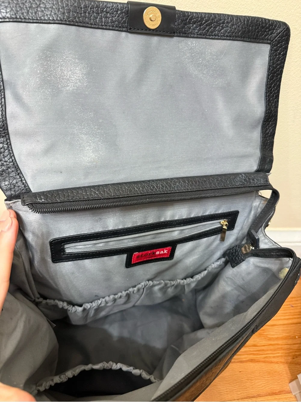 Storksak London Pebbled Leather Convertible Diaper Bag Backpack Maternity Baby